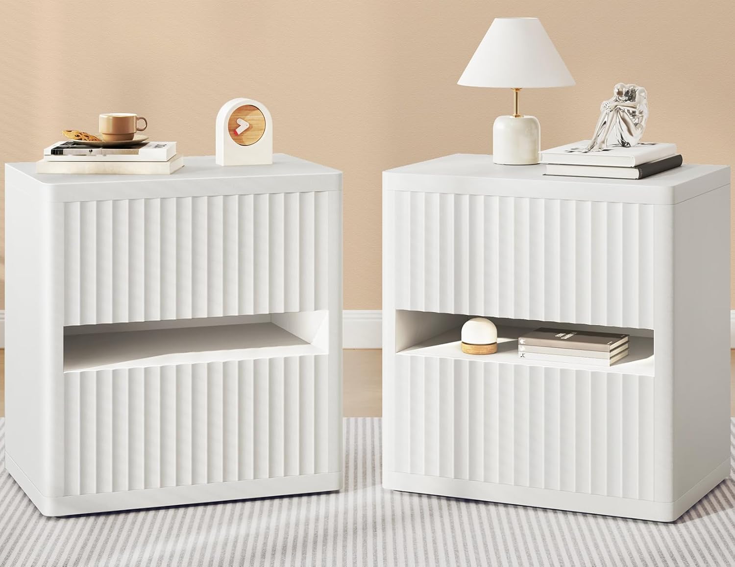 Dripex Fluted Nightstand Set of 2